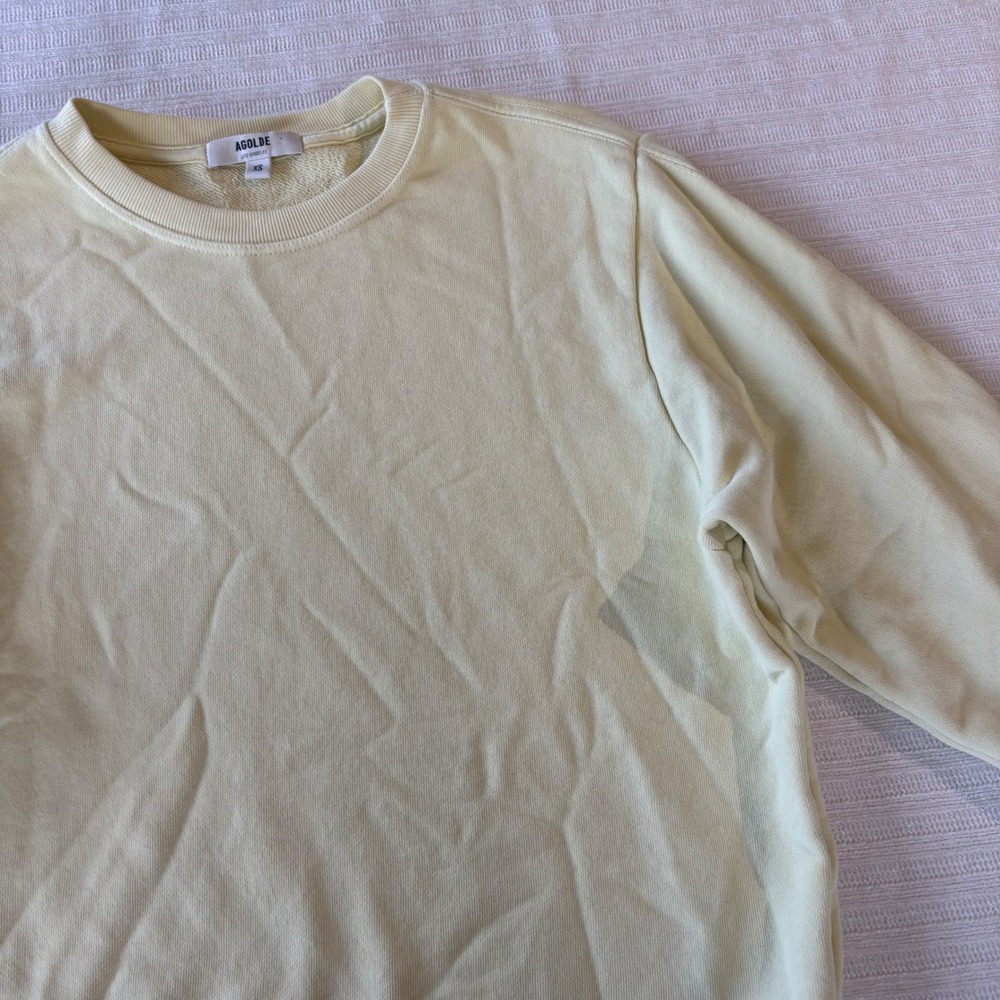 Agolde Thora 3/4 Sleeve Sweatshirt Pale Yellow Cotton Pullover A7053‎ Womens XS